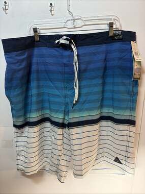Trinity Board Shorts Mens 40 Blue Gray White Striped Swim Trunks Cargo Pocket